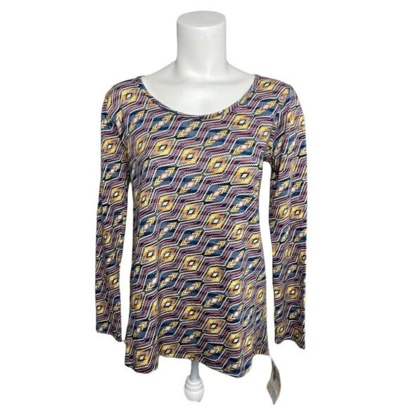 LuLaRoe Lynnae Multicolor Geometric Long Sleeve Top Sz Small NEW - Picture 1 of 9